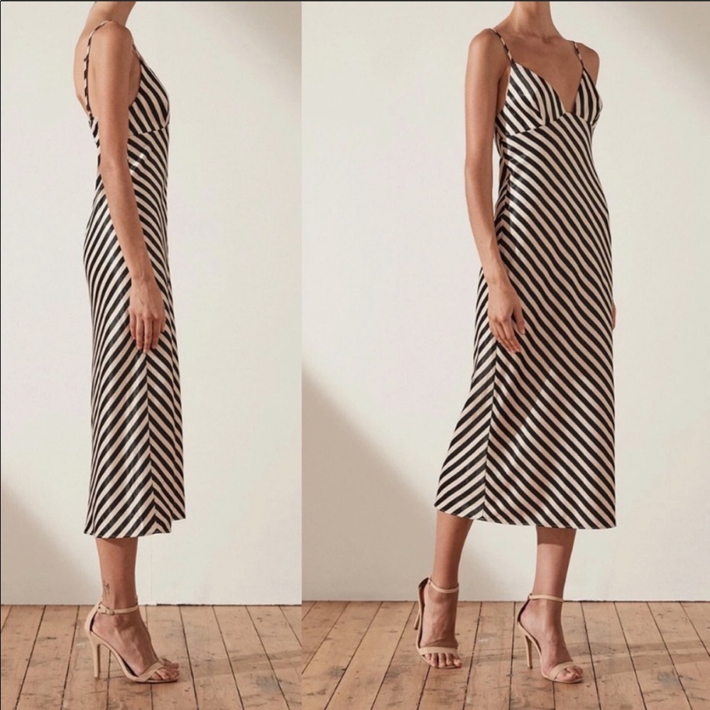 NWT! Shona Joy BIAS Black Nude Stripe Midi Dress